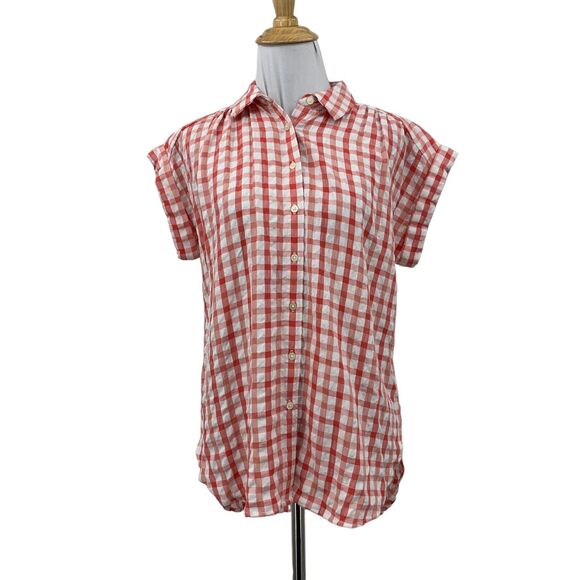 Loft Ann Taylor Gingham Button Up Shirt Women Petite XSP Extra Small Shirttail - Picture 1 of 12
